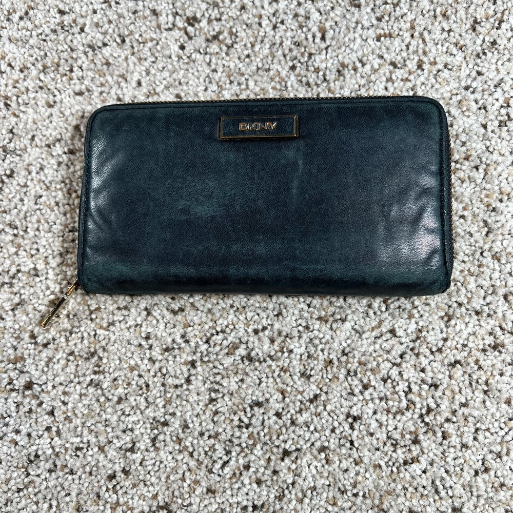 DKNY Black Zip-Around Leather Wallet